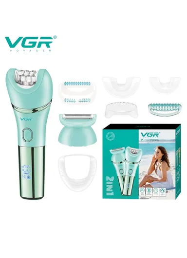 2-in-1 Women's Epilator &amp; Razor, Portable Rechargeable Gentle Epilator V-753 - Green