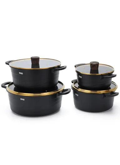 16-Pcs 20/24/28/32cm Non-Stick Cast Aluminum Casserole Set with 4 Lids, 5 Spoons, Kitchen Apron &amp; Heat-Resistant Glove CA018-S01 - Black