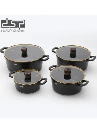 16-Pcs 20/24/28/32cm Non-Stick Cast Aluminum Casserole Set with 4 Lids, 5 Spoons, Kitchen Apron &amp; Heat-Resistant Glove CA018-S01 - Black