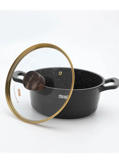 16-Pcs 20/24/28/32cm Non-Stick Cast Aluminum Casserole Set with 4 Lids, 5 Spoons, Kitchen Apron &amp; Heat-Resistant Glove CA018-S01 - Black