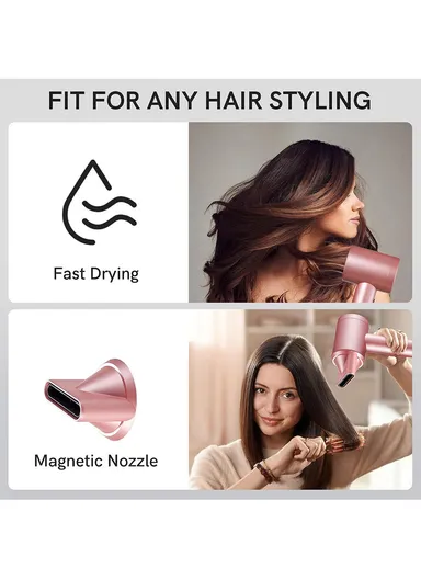 1600-1900W Ionic Hair Dryer with Digital Display, 4 Adjustable Modes &amp; Magnetic Nozzle V-443 - Pink