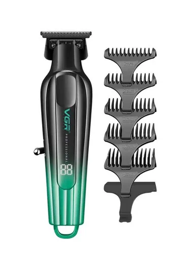Professional Cord &amp; Cordless Hair Trimmer, Adjustable Stainless Steel Blade Guide Combs Hair Trimmer with LED Charging Indicator V-935 -Black &amp; Green