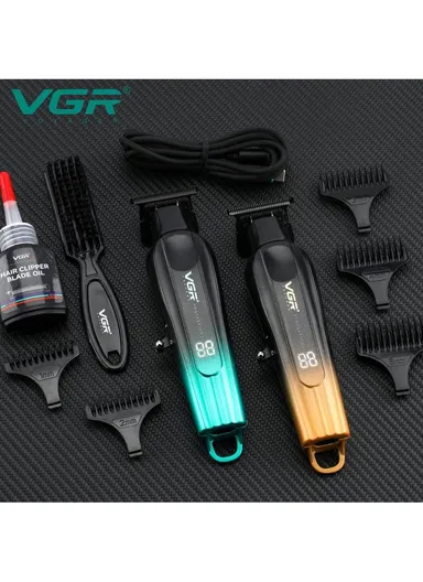 Professional Cord &amp; Cordless Hair Trimmer, Adjustable Stainless Steel Blade Guide Combs Hair Trimmer with LED Charging Indicator V-935 -Black &amp; Green