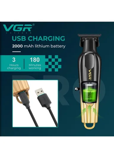 Professional Cord &amp; Cordless Hair Trimmer, Adjustable Stainless Steel Blade Guide Combs Hair Trimmer with LED Charging Indicator V-935 -Black &amp; Green