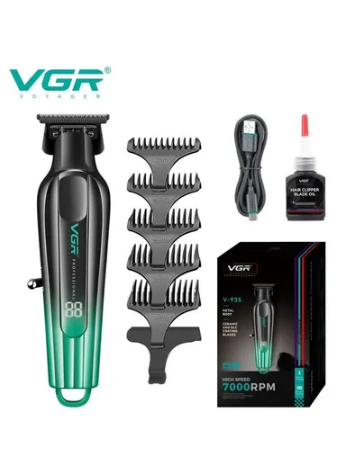 Professional Cord &amp; Cordless Hair Trimmer, Adjustable Stainless Steel Blade Guide Combs Hair Trimmer with LED Charging Indicator V-935 -Black &amp; Green