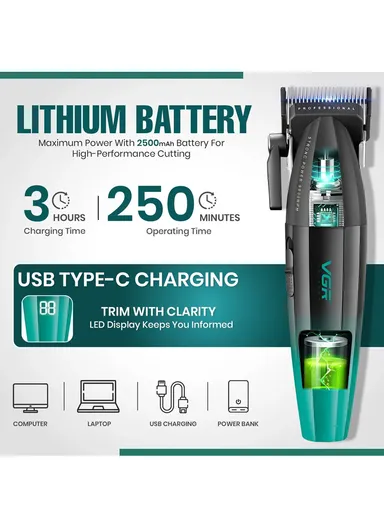 Professional Rechargeable Hair CLIPPER, 5-Level &amp; Dual Speed Adjustable Hair Trimmer with Cord/Cordless Use Function V-003