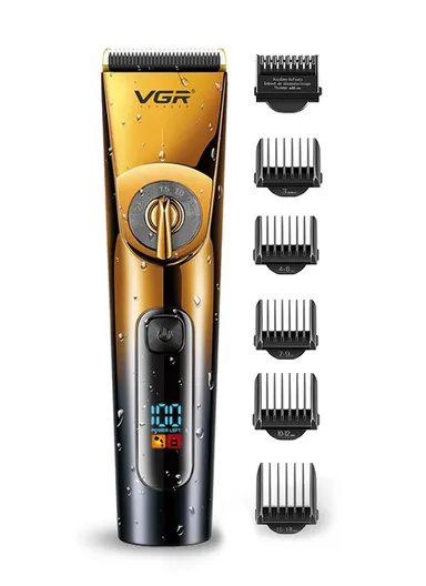 Rechargeable Professional Hair Clipper, Waterproof Ceramic &amp; Titanium Blade Hair Clipper with LED Display &amp; Guiding Comb V-663