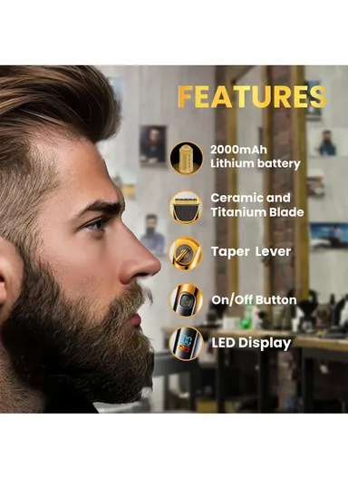 Rechargeable Professional Hair Clipper, Waterproof Ceramic &amp; Titanium Blade Hair Clipper with LED Display &amp; Guiding Comb V-663