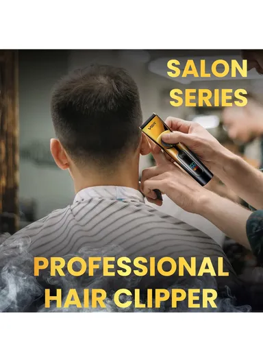 Rechargeable Professional Hair Clipper, Waterproof Ceramic &amp; Titanium Blade Hair Clipper with LED Display &amp; Guiding Comb V-663