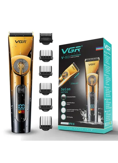 Rechargeable Professional Hair Clipper, Waterproof Ceramic &amp; Titanium Blade Hair Clipper with LED Display &amp; Guiding Comb V-663