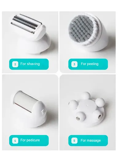 Women's 5-in-1 Compact Waterproof Epilator with 5 Nozzles, Rechargeable Comfort Grip Epilator with Accessories V-751 - Pink