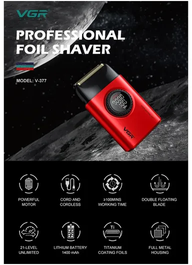 Professional Rechargeable Hair Trimmer &amp; Shaver Combo Set, Adjustable Taper Lever Hair Trimmer with LED Display &amp; Stainless Steel Blade V-977 &amp; V-377 - Black