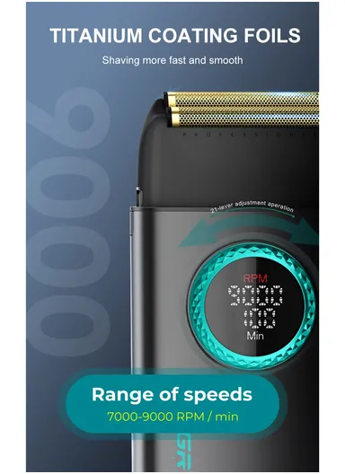 Professional Rechargeable Hair Trimmer &amp; Shaver Combo Set, Adjustable Taper Lever Hair Trimmer with LED Display &amp; Stainless Steel Blade V-977 &amp; V-377 - Black