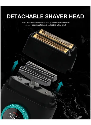 Professional Rechargeable Hair Trimmer &amp; Shaver Combo Set, Adjustable Taper Lever Hair Trimmer with LED Display &amp; Stainless Steel Blade V-977 &amp; V-377 - Black