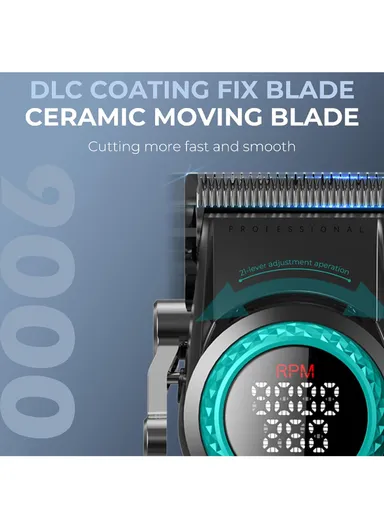 2PCS Professional Cordless Hair Clipper &amp; Trimmer Set, Adjustable Taper Lever Hair Clipper with LED Display &amp; Accessories V-001 &amp; V-977 - Black