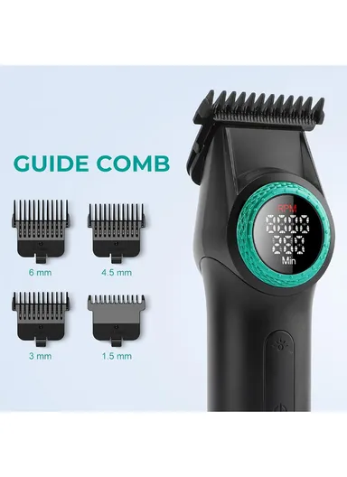 2PCS Professional Cordless Hair Clipper &amp; Trimmer Set, Adjustable Taper Lever Hair Clipper with LED Display &amp; Accessories V-001 &amp; V-977 - Black