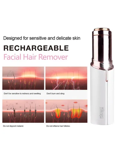 350mAh 1W Rechargeable Facial Hair Remover with Built-in Light, Portable Facial Hair Epilator (L10 x W2)cm 70081 - Pink