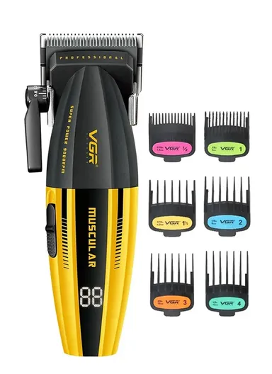 Professional Rechargeable Corded &amp; Cordless Hair Clipper, Ceramic Blades Hair Clipper with LED Display &amp; Guiding Comb V-285 - Black &amp; Gold