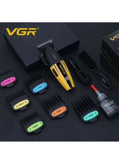 Professional Rechargeable Corded &amp; Cordless Hair Clipper, Ceramic Blades Hair Clipper with LED Display &amp; Guiding Comb V-285 - Black &amp; Gold