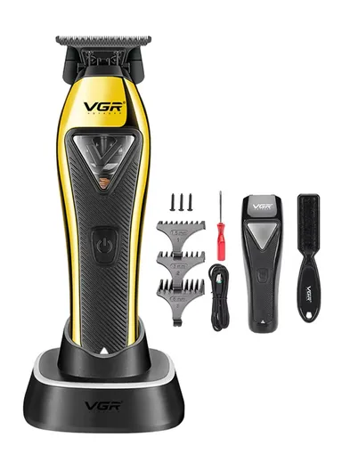 Professional Cordless Hair Trimmer, Rechargeable DLC T-Blade Zero Gap Metal Body Hair Trimmer with Charging Base Included &amp; Accessories V-994 - Black