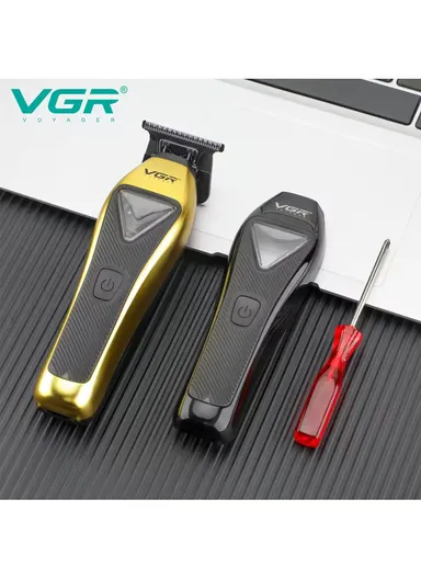 Professional Cordless Hair Trimmer, Rechargeable DLC T-Blade Zero Gap Metal Body Hair Trimmer with Charging Base Included &amp; Accessories V-994 - Black