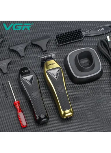 Professional Cordless Hair Trimmer, Rechargeable DLC T-Blade Zero Gap Metal Body Hair Trimmer with Charging Base Included &amp; Accessories V-994 - Black