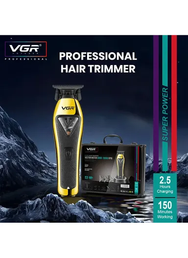 Professional Cordless Hair Trimmer, Rechargeable DLC T-Blade Zero Gap Metal Body Hair Trimmer with Charging Base Included &amp; Accessories V-994 - Black