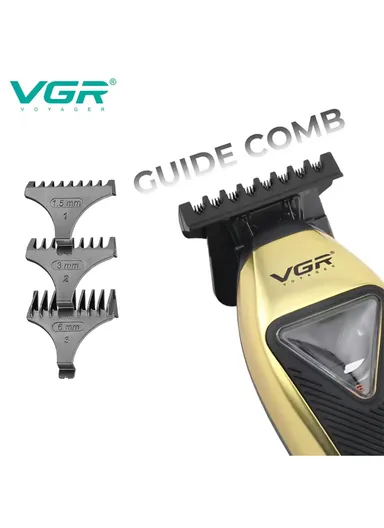 Professional Cordless Hair Trimmer, Rechargeable DLC T-Blade Zero Gap Metal Body Hair Trimmer with Charging Base Included &amp; Accessories V-994 - Black