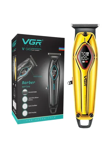 Professional Rechargeable Hair Trimmer with Digital Display, Ceramic Blade Hair Trimmer with Guide Comb V-945 - Gold