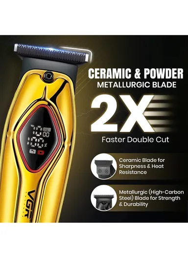 Professional Rechargeable Hair Trimmer with Digital Display, Ceramic Blade Hair Trimmer with Guide Comb V-945 - Gold