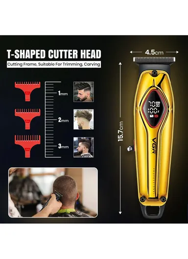 Professional Rechargeable Hair Trimmer with Digital Display, Ceramic Blade Hair Trimmer with Guide Comb V-945 - Gold