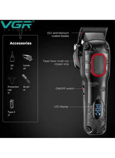 Hair Clipper with Intelligent LED Digital Display, Powerful Motor Noise Reduction Dual Charging Hair Clipper V-016 - Blue