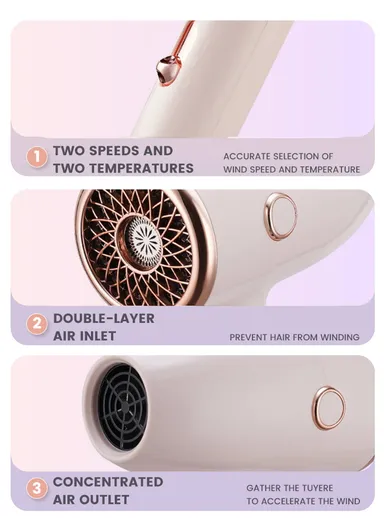 1200W 21500RPM Portable High-Speed Hair Dryer, Adjustable Speed &amp; Temperature Level Hair Dryer with Cold Air Function 30312 - Mellow Pink