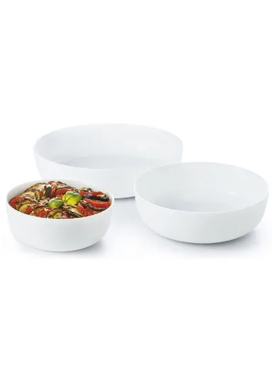 3Pcs Opal Glass Serving Bowl Set, Lightweight, Oven &amp; Microwave Safe, Non-Porous and Hygienic, White - N7648
