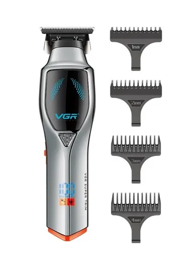 Professional Rechargeable Hair Clipper, Cordless Electric Sharp Blade Hair Clipper with LED Power Display V-187 - Silver