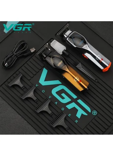 Professional Rechargeable Hair Clipper, Cordless Electric Sharp Blade Hair Clipper with LED Power Display V-187 - Silver