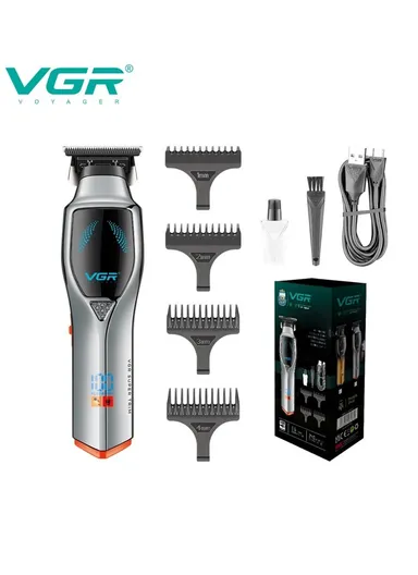 Professional Rechargeable Hair Clipper, Cordless Electric Sharp Blade Hair Clipper with LED Power Display V-187 - Silver