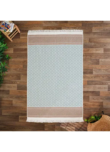 120 x 180 cm Mirror Craft Geometric Harmony Double Sided Decorative Rug - Brown / Cream / Mint
