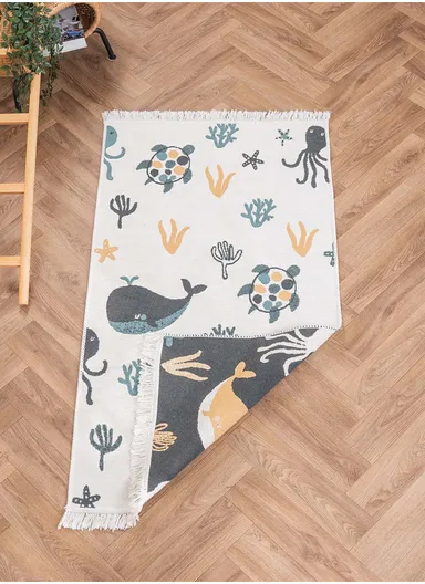 120 x 180 cm Mirror Craft Marine Wonders Double Sided Decorative Rug - Cream / Yellow / Black / Green