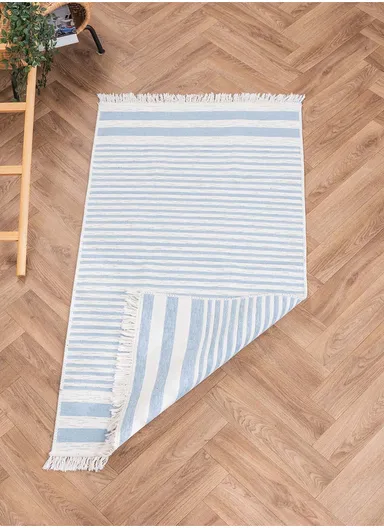 120 x 180 cm Mirror Craft Monochrome Stripes Double Sided Decorative Rug - Blue / Cream