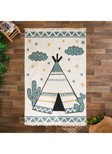 120 x 180 cm Mirror Craft Tent Double Sided Decorative Rug - Green / White / Mustard