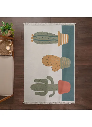 160 x 230 cm Mirror Craft Desert Flora Double Sided Decorative Rug - Green / Yellow / Terracotta