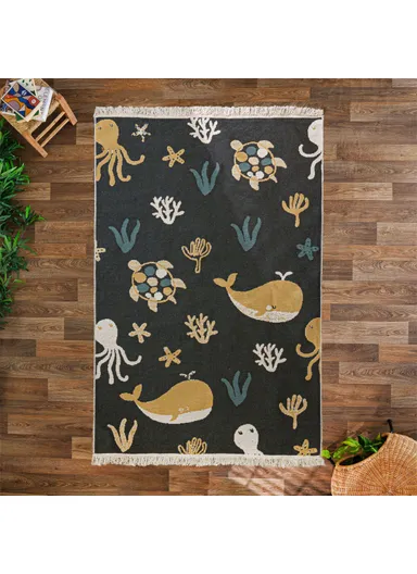160 x 230 cm Mirror Craft Marine Wonders Double Sided Decorative Rug - Cream / Yellow / Black / Green