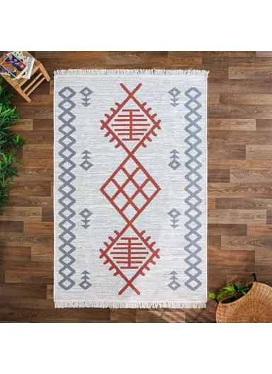 160 x 230 cm Mirror Craft Rustic Double Sided Decorative Rug - Terracotta / Light Grey