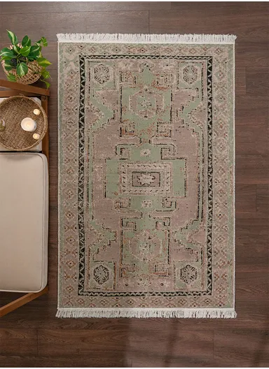 160 x 230 cm Mirror Craft Traditional Tribal Motif Double Sided Decorative Rug - Light Brown / Black / Mint