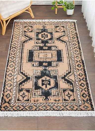 160 x 230 cm Mirror Craft Traditional Tribal Motif Double Sided Decorative Rug - Light Brown / Black / Mint