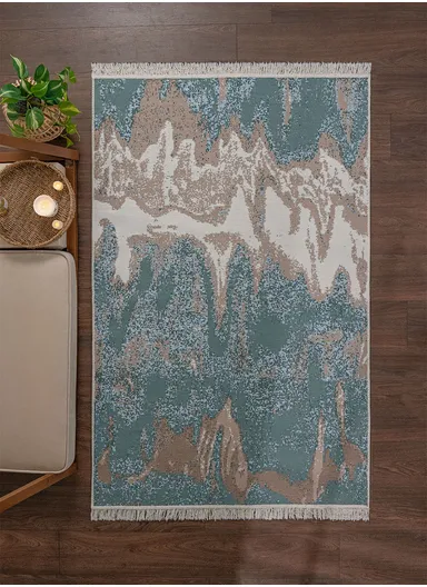 160 x 230 cm Mirror Craft Waves Double Sided Decorative Rug - Blue / Brown / Cream / Green