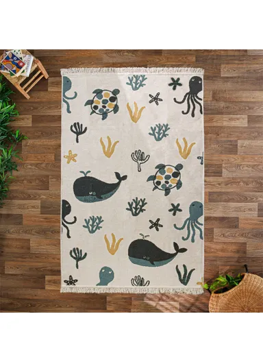 80 x 300 cm Mirror Craft Marine Wonders Double Sided Decorative Rug - Cream / Yellow / Black / Green