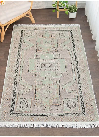 80 x 300 cm Mirror Craft Traditional Tribal Motif Double Sided Decorative Rug - Light Brown / Black / Mint