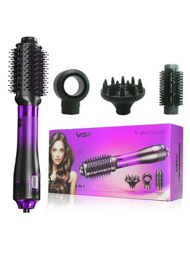 Professional 4-in-1 Hot Air Brush, 1000-1100W, 4 Styling Heads, Adjustable Heat, Rapid Drying &amp; Styling V-484 - Purple 